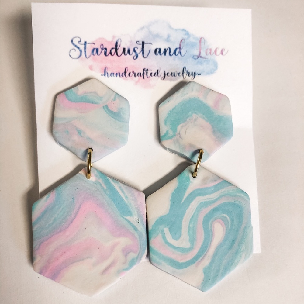 Hexagon Marbled Clay Earrings